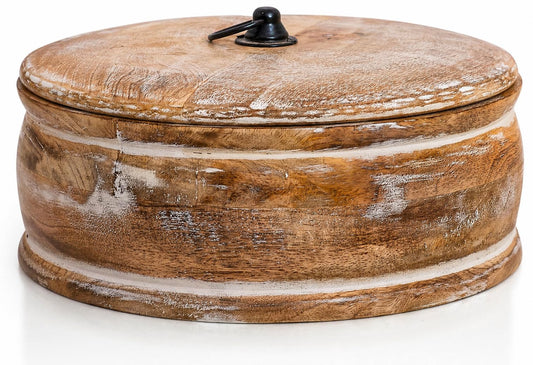 Handcrafted Wooden Mexican Tortilla Warmer Basket Indian Chapati Roti Bread Holder Box Pancake Keeper Serveware Hot Pot Casserole Dish With Lid Home Kitchen Dining Decor, Natural Brown, 9 x 3.5 Inches
