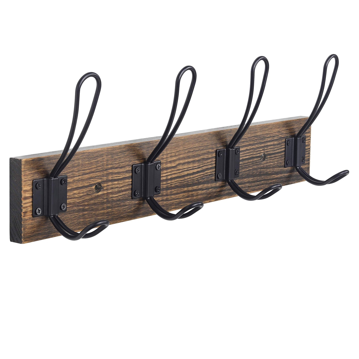 Homagic Rustic Wall Mounted Coat Hook with 4 Farmhouse Hooks - Solid Pine Wood Towel and Coat Rack for Bathroom, Entryway, Kitchen - Brown