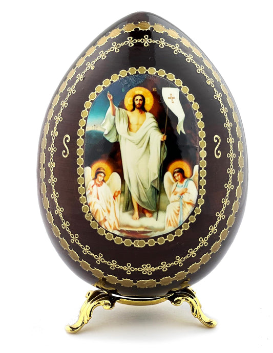 Needzo Resurrection of Jesus Christ Wooden Icon Egg, Easter Decoration for Home or Church, Inspirational Table Top Decorative Figurine, 5 Inch