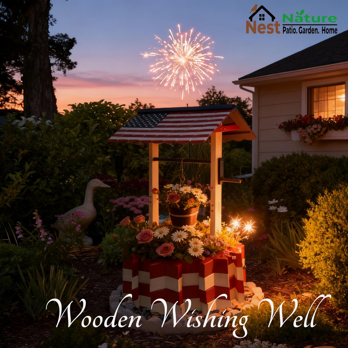 NestNature Wishing Wells for Outside|Wooden Wishing Well Planter for Yard