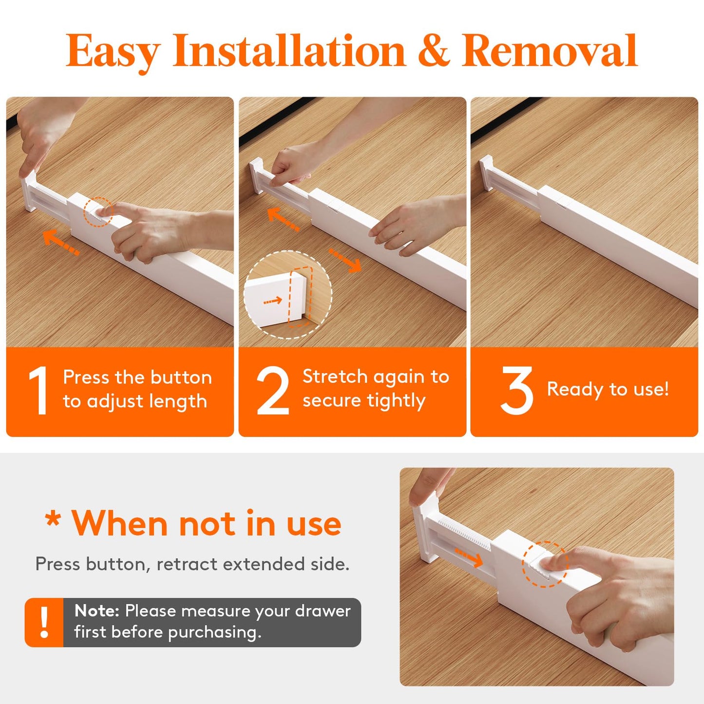 Lifewit 5 Pack 2.36" High Drawer Dividers 28-43.5cm/11-17" Adjustable Drawer Organizer for Clothes/Utensils, Expandable Drawer Separator in Dresser/Kitchen/Bedroom/Office Organization & Storage White