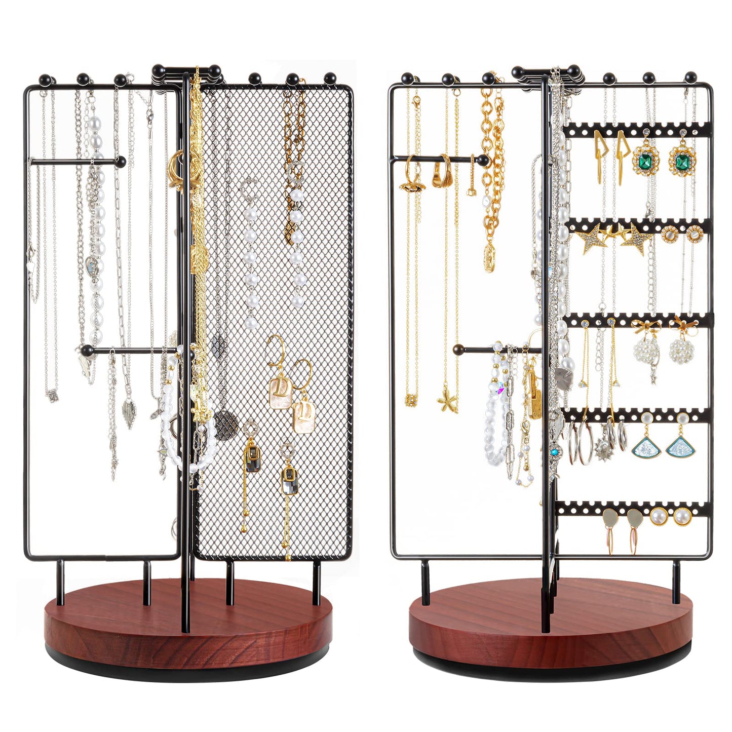 ProCase Rotating Jewelry Organizer Stand Earring Holder Organizer with 28 Necklace Hooks, Jewelry Tree Earring Stand Tower Storage Rack Bracelet Holder, Holds More than 100 Pairs Earrings -Black