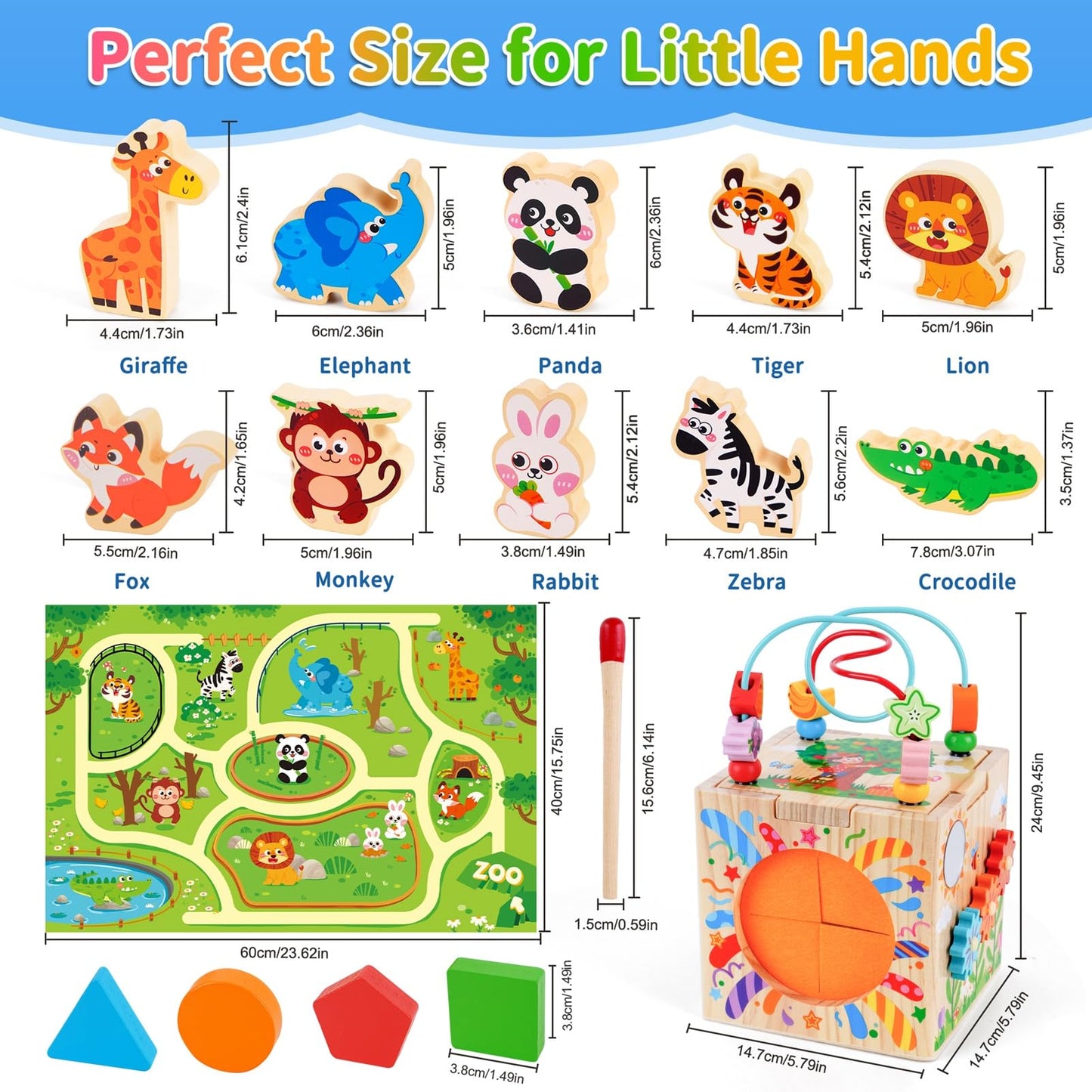 KMTJT Wooden Activity Cube Toddler Toys 12-18 Months, 7-in-1 Montessori Learning Toys for 1 2 Year Old Boys Girls, Bead Maze Sensory Toy, First 1st Birthday Gifts with Sorting & Stacking Board (Pink)