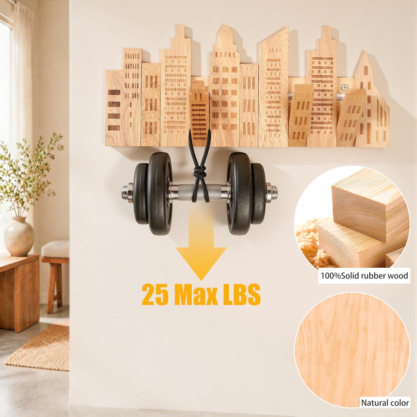 KYIAANY Cute Coat Rack for Kids: Wooden Folding 5 Hooks Wall Mounted 16Inch Decorative for Children's Room Nursery for Hanging Backpacks Hats Towels