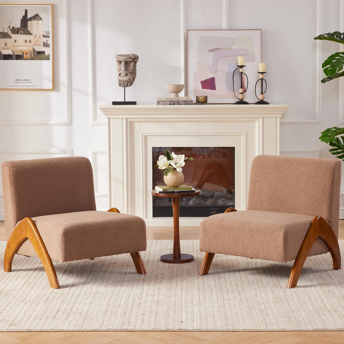 MILCIL Oversized Accent Chair, upholstered armless mid Century Modern Living Room Chair with Wooden Legs for Bedroom/Office/Cafe, Sherpa Brown