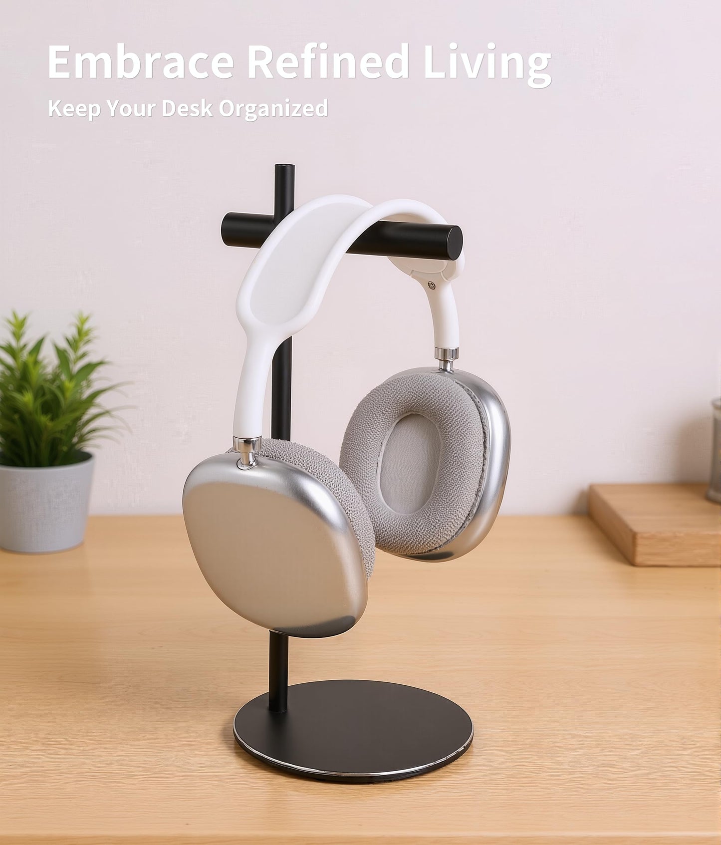 LinNature Aluminum Alloy Headphone Stand for Desk with Non-Slip Base - Universal headset stand Compatible with Over-Ear, On-Ear and Neckband Headphones (Black)