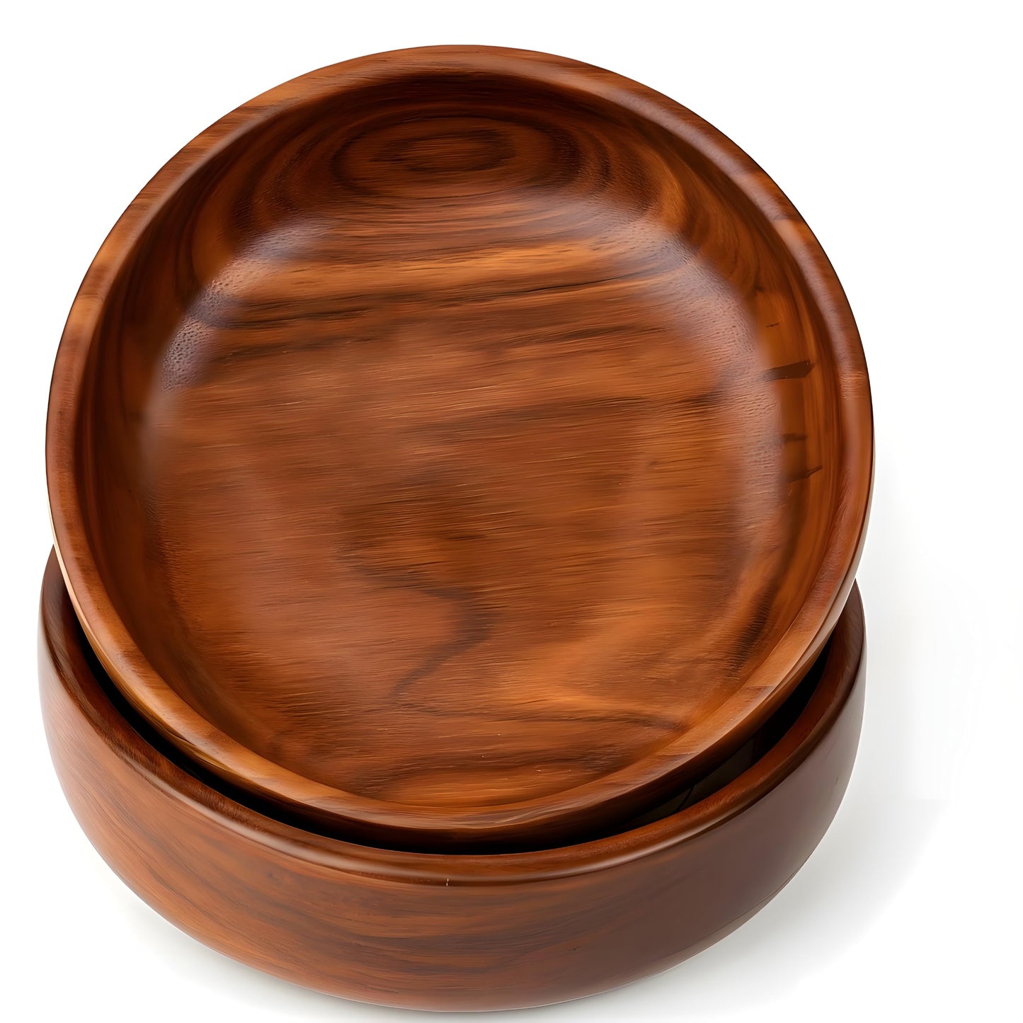 AMERIZONE Handcrafted Sheesham Wood Bowls Set.6.7 Inch Round Wooden Serving Bowls | Multipurpose Salad, Snack & Dessert Bowl (2 Pcs, 17x5 cm)