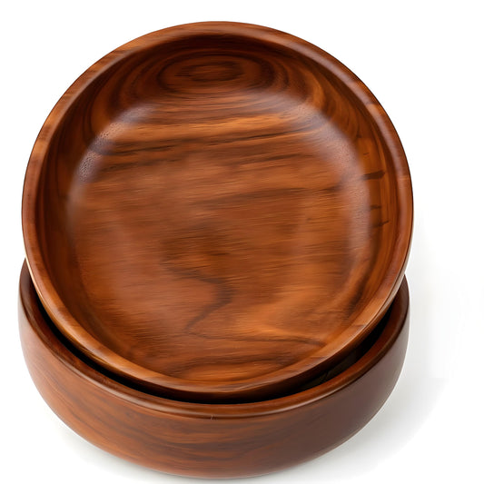 AMERIZONE Handcrafted Sheesham Wood Bowls Set.6.7 Inch Round Wooden Serving Bowls | Multipurpose Salad, Snack & Dessert Bowl (2 Pcs, 17x5 cm)