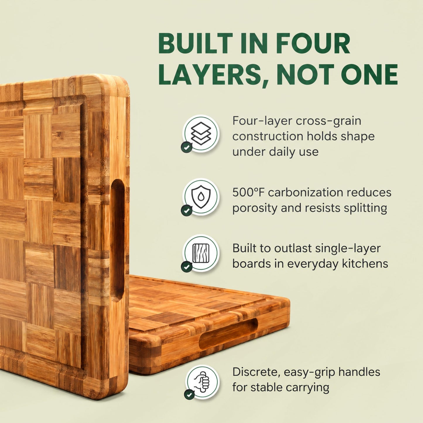 LAIFsolutions Wood Cutting Boards for Kitchen with Juice Groove, Eco-Friendly Wooden Bamboo Chopping board, Food-Safe, Non Plastic Tabla Para, Carbonized Butcher Block for Meat, Veggies Fruits, 3-Set
