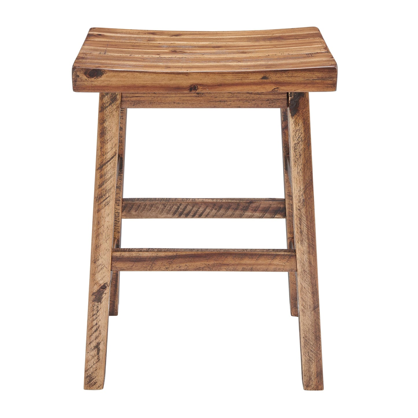Alaterre Furniture Durango 26-Inch Tall Industrial Wood Counter-Height Stool Bar Stool, Kitchen, Seating, Vintage-Style Saddle Seat, Comfort, Rustic Industrial, Light or Dark Tone Lacquer Finish