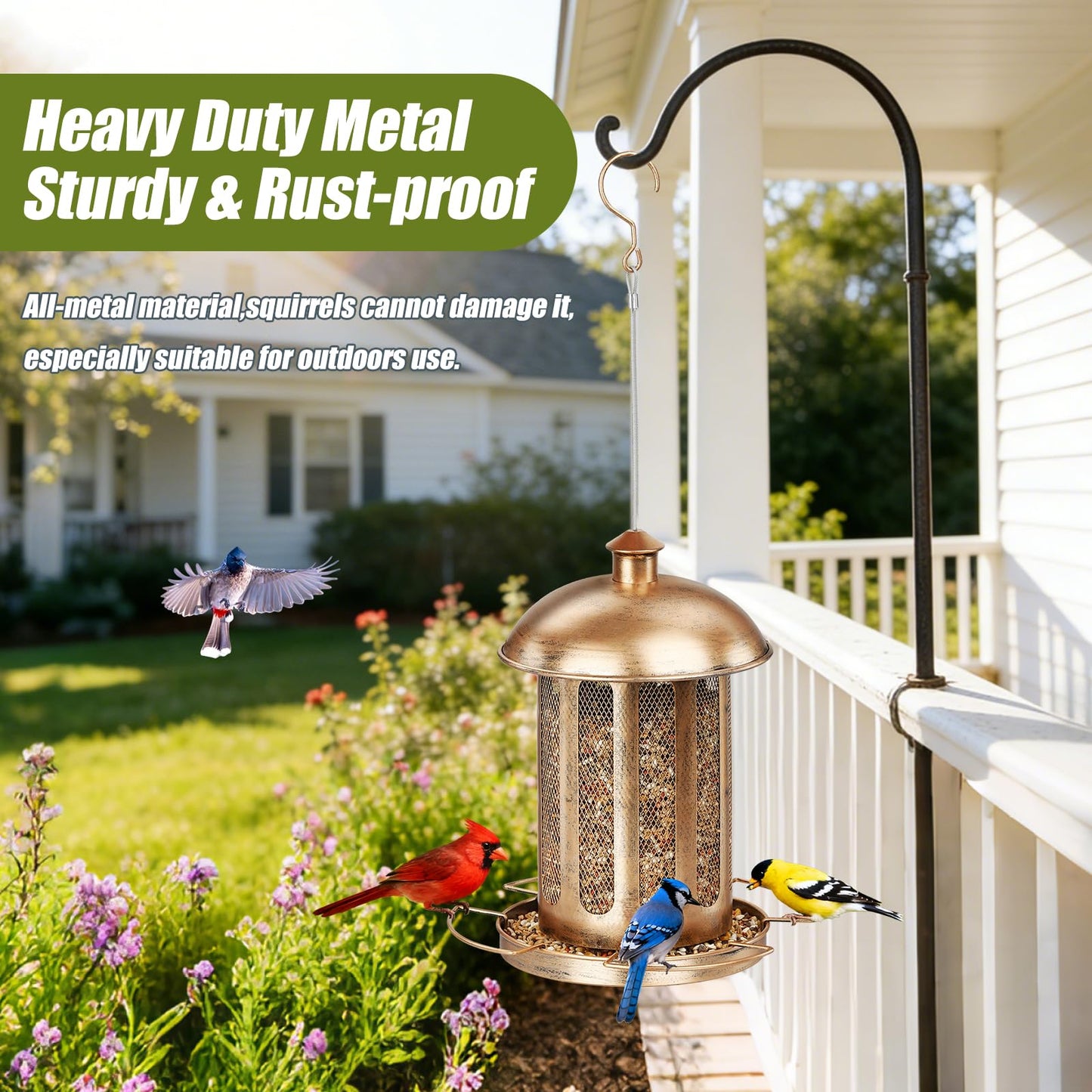 IWNTWY Bird Feeder, Large Capacity Bird Feeders for Outdoor Hanging, Heavy Duty Metal Wild Birdfeeder for Outside Garden Yard Decor, Retro Lantern Shape