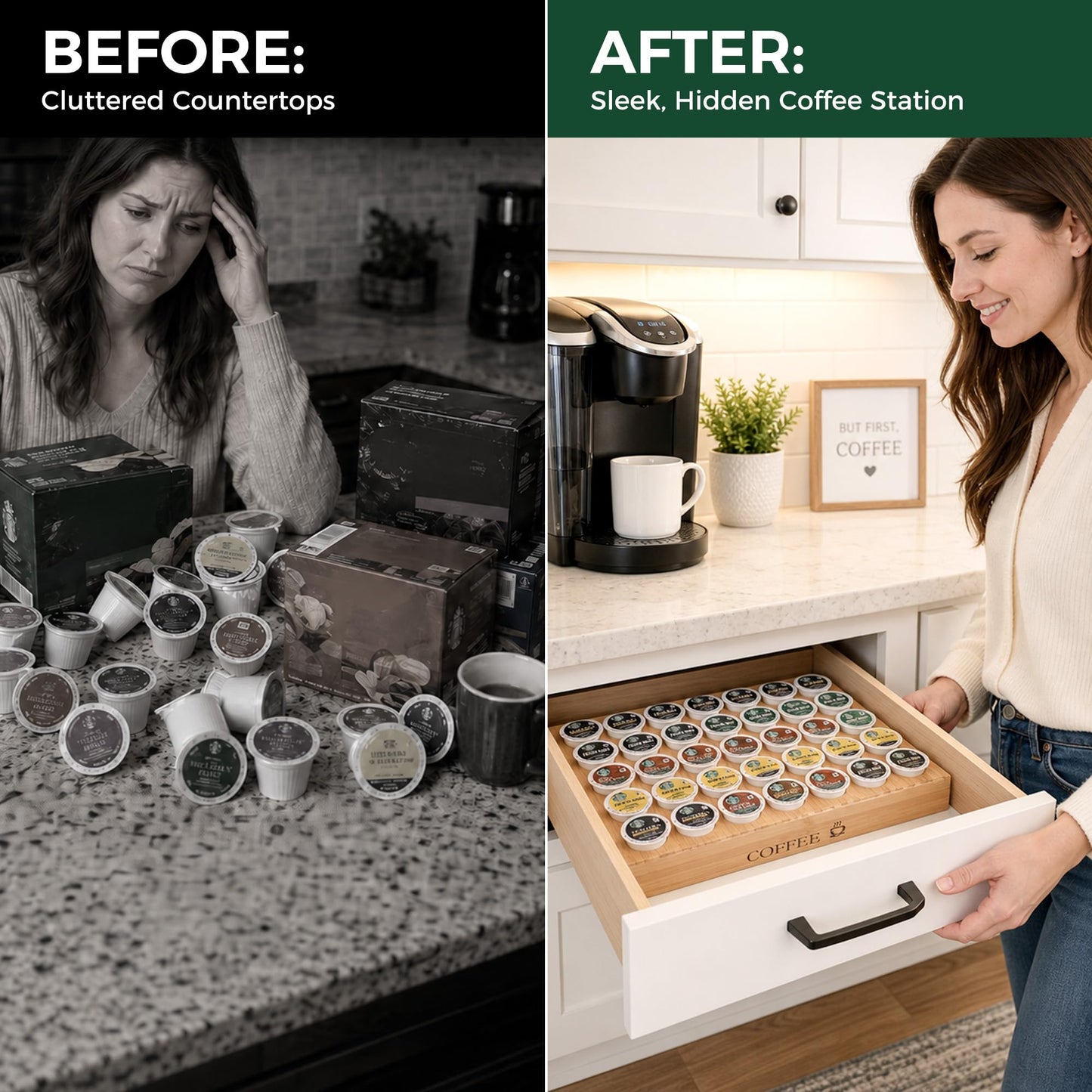 MinBoo BamBoo k cup holder Drawer or Countertop k cup Organizer Coffee Pod Holder Hold 35 Coffee Pod Storage Kcup coffee pods holder for coffee station Office and Kitchen k cup storage