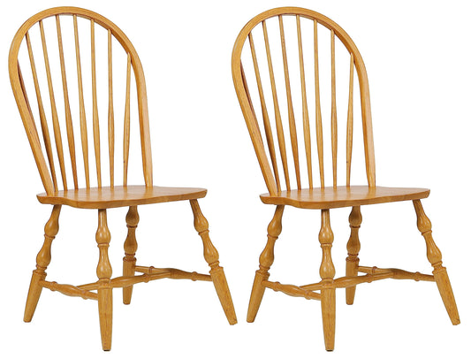 Sunset Trading Oak Selections Windsor Spindleback Dining Chair | Fully Assembled Kitchen Chair | Modern Farmhouse Minimalist Country Cottage | Light Oak | Set of 2