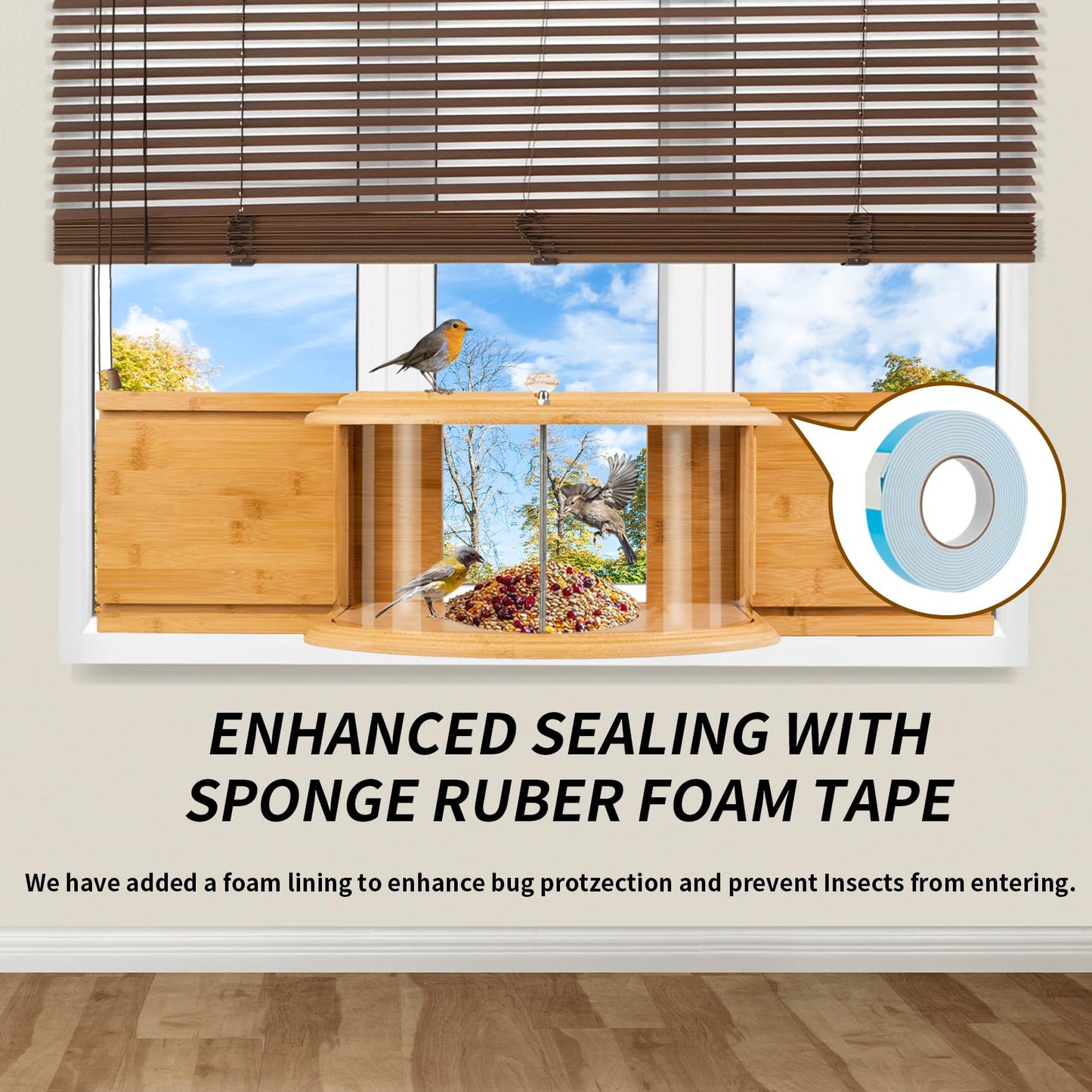 FL Falatier Window Bird Feeder Birdwatching Indoors,180° Ultimate Clear View Wild Bird Feeder Brings Nature's Beauty to Your Home/Office Hanging Bird Feeder House Bamboo Nature