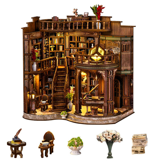 DIY Book Nook Kit, 3D Wooden Puzzle Miniature Booknook Bookend Bookshelf Decor with LED Light,Cherry Blossom Bookstore Bookshelf Insert Booknook, Book Nook Kits for Adults