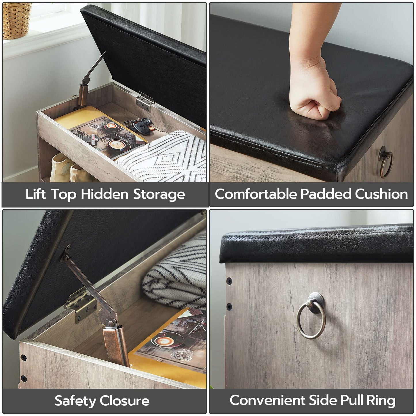 HOOBRO Shoe Storage Bench with Padded Cushion, Entryway Bench with Flip-Open Storage Box and Adjustable Shelf, Shoe Rack with Hidden Compartment, for Entryway, Living Room, BF-BG40HX01