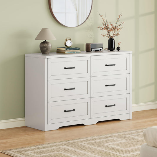 Ball & Cast Farmhouse 6 Drawer Dresser for Bedroom, 47" W Modern Chest of Drawers with Metal Handles, Wood Dresser TV Stand, Dresser Drawer Organizer for Closet, Living Room,Hallway,White