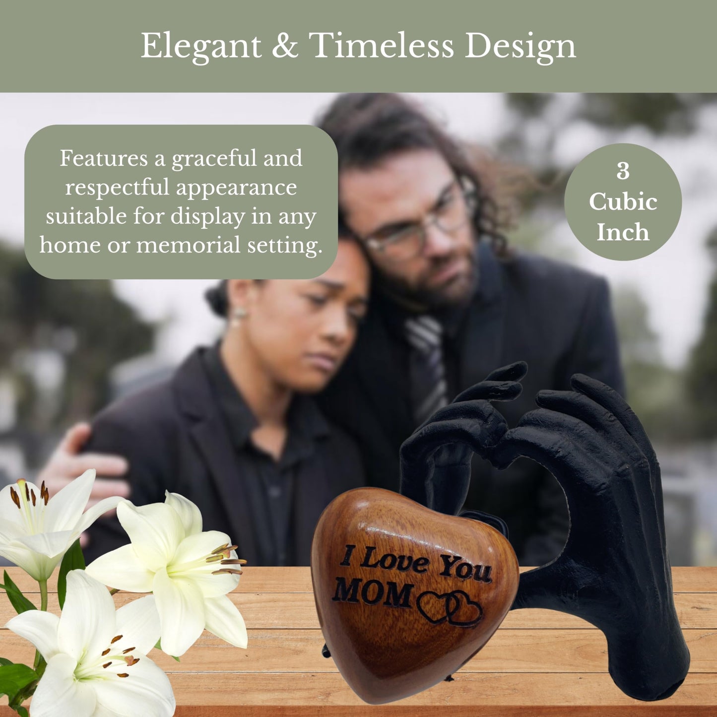 ZAHANAARA Wooden Heart Urn for Ashes | Handcrafted Memorial Box for Funeral| Memorial Gifts for Loss of Mother | Aluminum Mini Cremation Urns for Human Ashes|Funeral Tribute keepsake - Black, 3 cu in