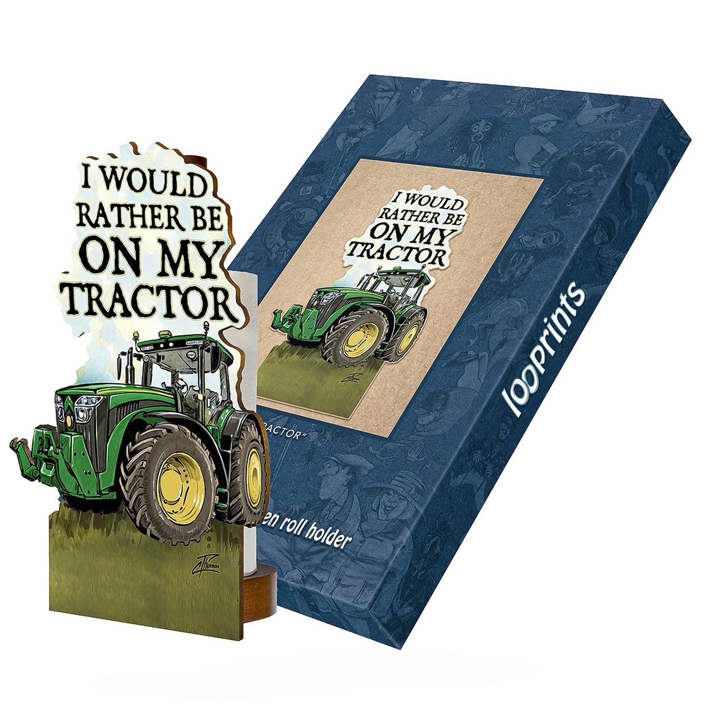 British Fun Toilet Roll Storage & Kitchen Towel Holder Wooden Stand | Green Tractor Gift | Novelty Kitchen & Bathroom Decor & Accessories | A Great Gift Idea for Young Farmers and Tractor Enthusiasts