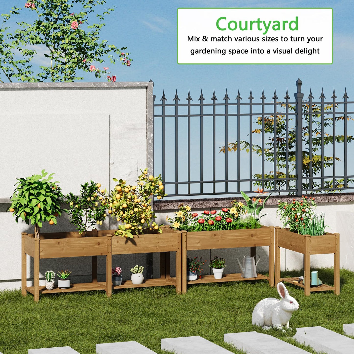 48x24x30.7in Wood Raised Garden Bed with Legs Elevated Planter Box Gardening Outdoor Planter Box Patio Kit Planting Bed for Vegetables Flowers Herbs Outdoor for Patio Balcony Backyard (Brown, Medium)