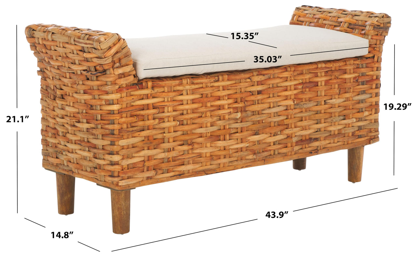SAFAVIEH Home Collection – Palermo Natural Woven Accent Bench with Cushioned Seat, Transitional Organic Bench for Bedroom, Entryway or Living Room (FOX6533B)