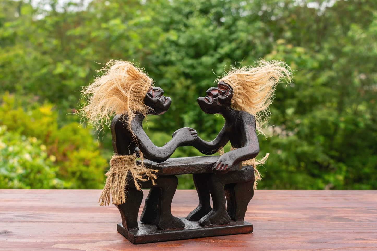 G6 Collection Handmade Wooden Primitive Tribal Funny Statue Sculpture Tiki Bar Handcrafted Unique Gift Home Decor Accent Figurine Decoration Artwork Hand Carved (Arm Wrestling)