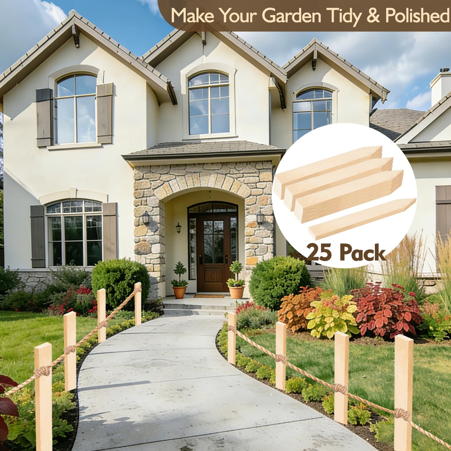 25 Pcs Wood Stakes 12 Inch Wooden Garden Stakes, Grade & Survey Stakes Sign Posts for Plant Support, Silt Fence, Yard Marking, Farm Boundaries, and Baselines