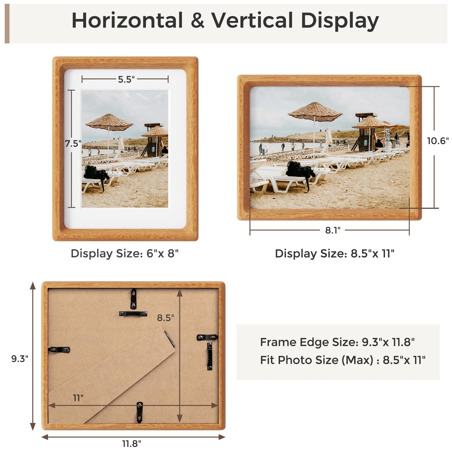 Heimlove 8.5X11 Picture Frames Natural Teak,Original Wood Hand Make Crafted Photo Frame with Mat to 6X8 Graduation Picture Display,Family Picture,Wedding Picture Tabletop & Wall Decoration