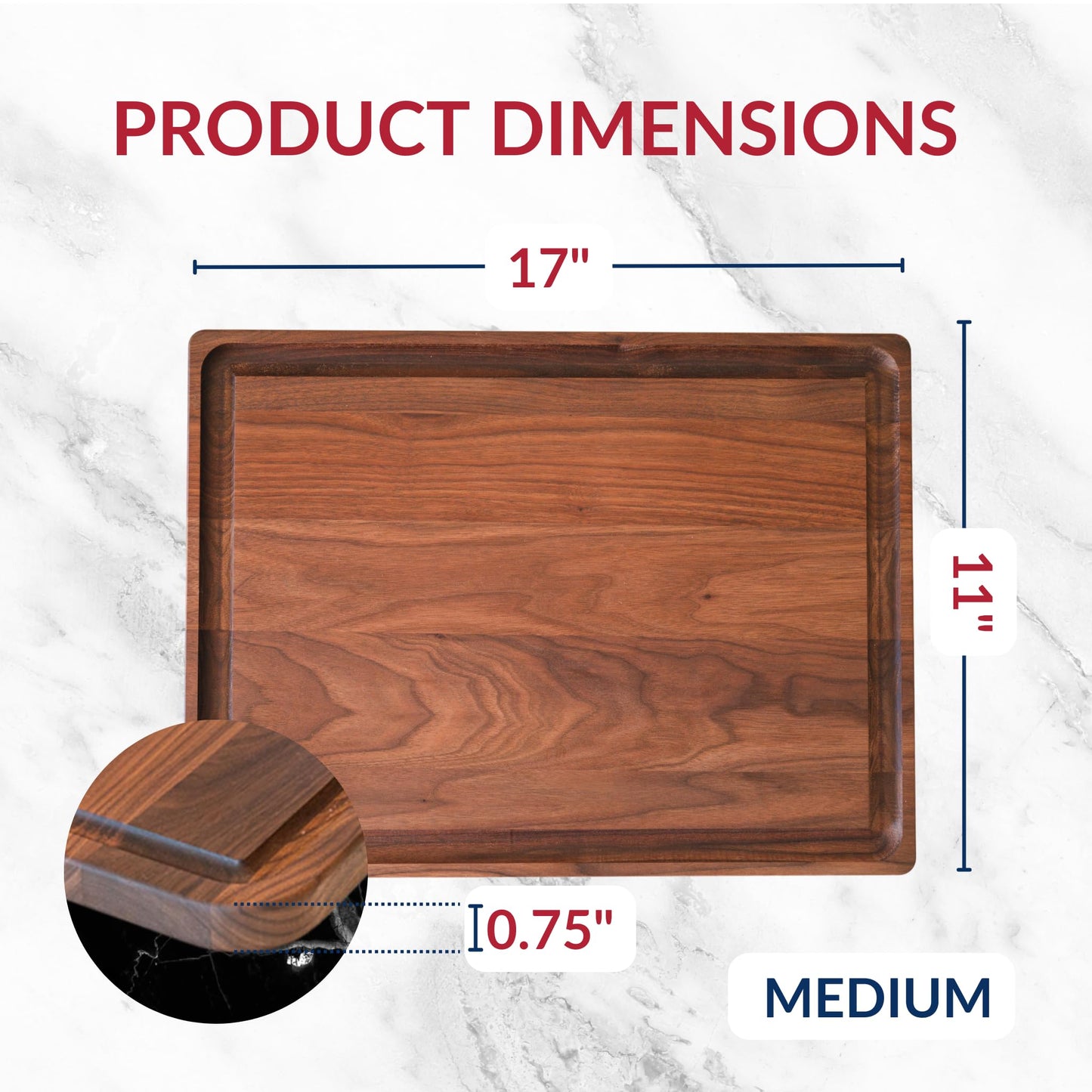 Made in USA Black Walnut Wood Cutting Board by Virginia Boys Kitchens - Butcher Block Wooden Carving Board with Juice Well made from Sustainable Hardwood (17x11)