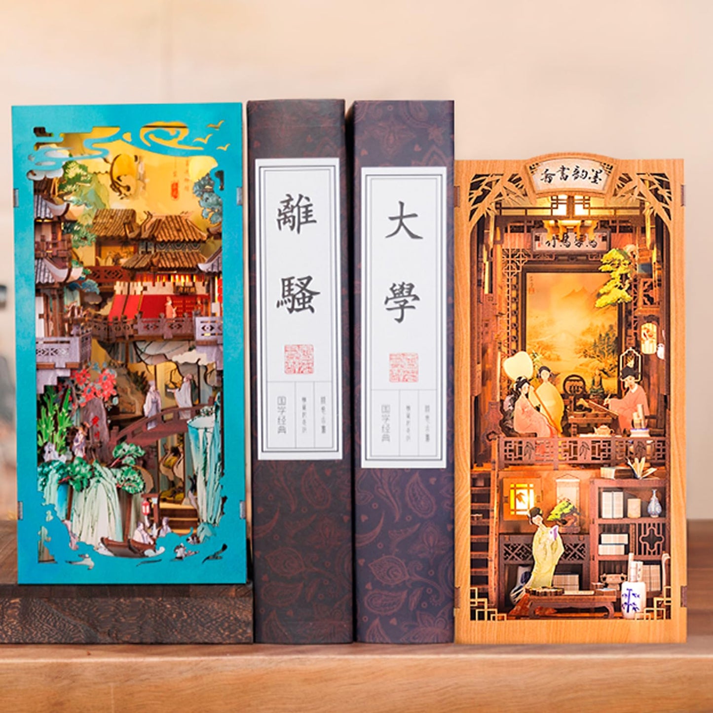 Fsolis Book Nook Kit, DIY Miniature House Kit 3D Wooden Puzzles Craft Kit for Adults Bookshelf Nook Decor Decorative Bookend for Women Teenagers and Book Lovers (Su Dongpo)