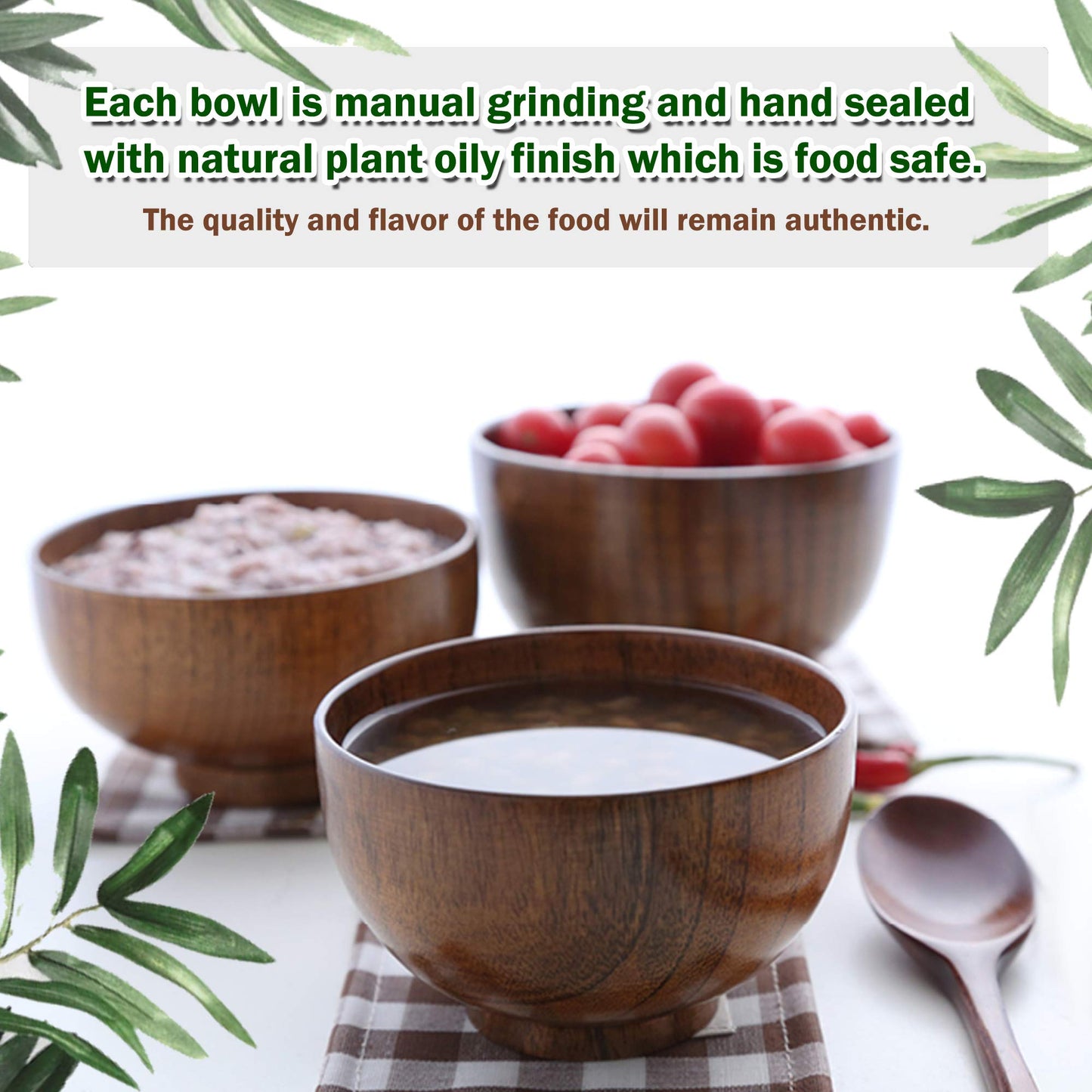 Originalidad Handmade Wood Bowls,Jujube Wooden Japanese Bowl with Matching Spoon for Rice, Soup,Dip,Salad,Tea,Decoration 4 Sets(4 Bowls 4.2 IN + 4 Spoons)