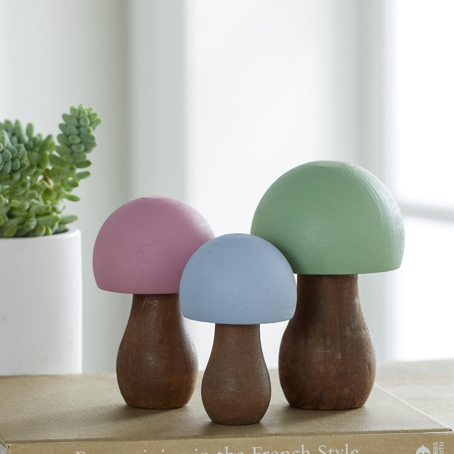 Your Heart's Content Wood Mushrooms, Set of 3 (Pastel Paint 3)