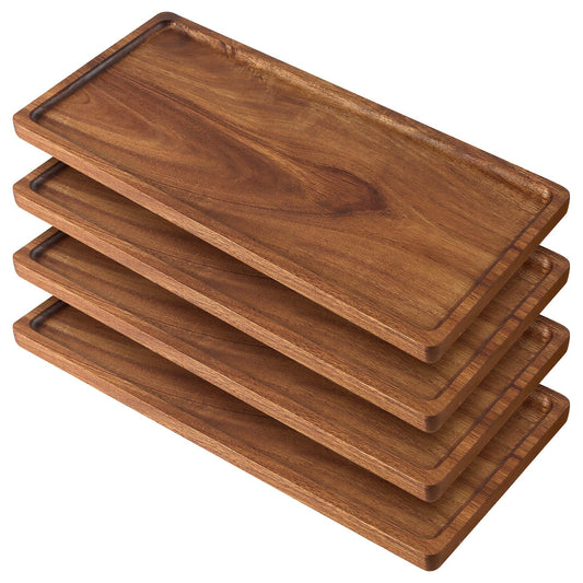 MUKCHAP 4 Pack Wood Serving Platters, 17 x 8 x 0.78 inch Rectangle Large Wooden Serving Tray for Fruit, Dessert, Food, Snack