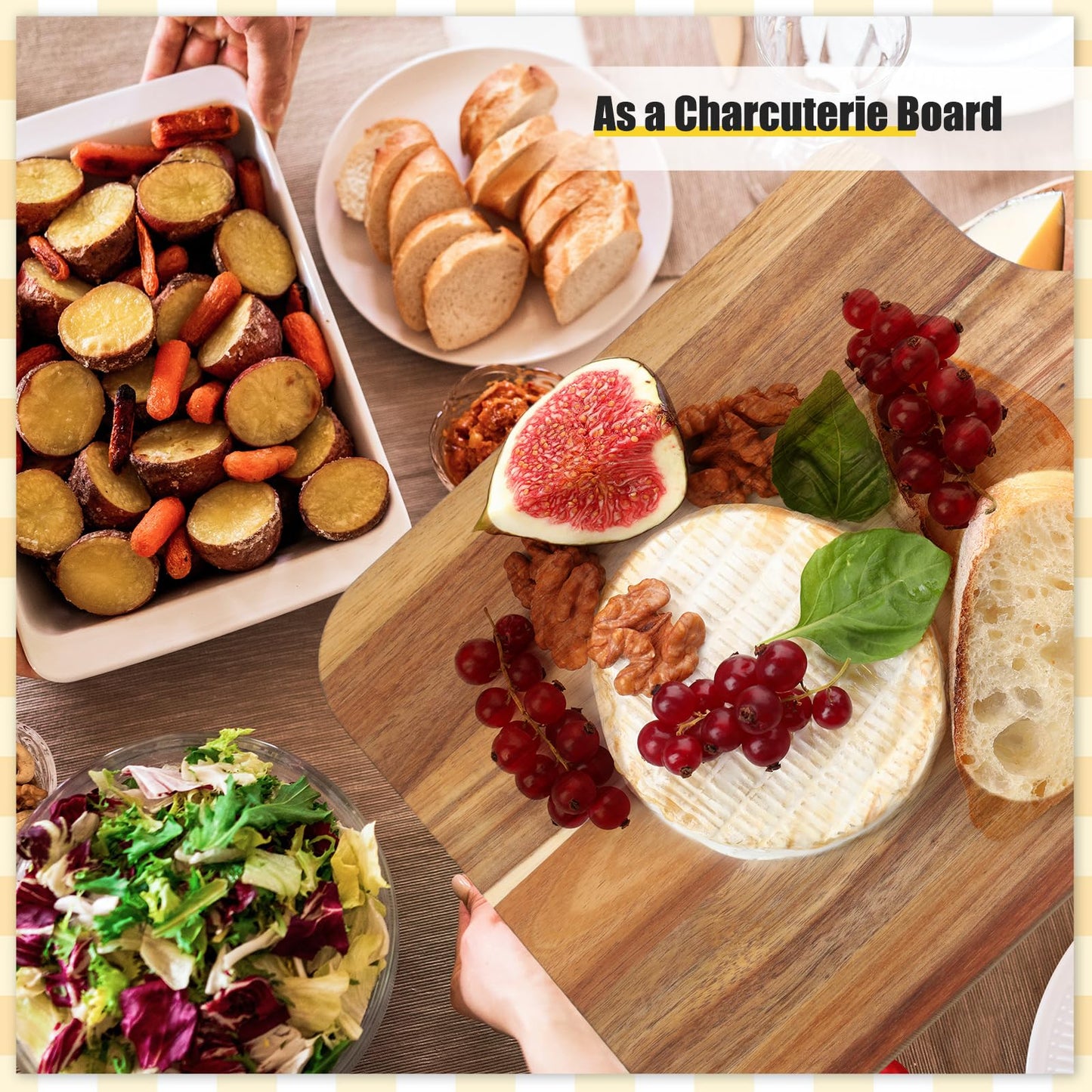 Didaey 6 Pcs Cutting Board Bulk Kitchen Thicken Chopping Platter with Handles Wooden Charcuterie Serving Trays Blank Wood Boards for Engraving Wedding Housewarming(Acacia Wood,16 x 10 Inch)