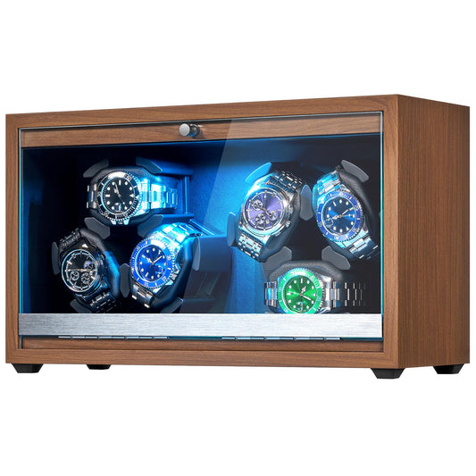ANWBROAD Watch Winder 6 with LED and Super Quiet Motor 4 Rotating Modes Watches Winder box Watch Shaker with Type-C Adapter UJWW003A