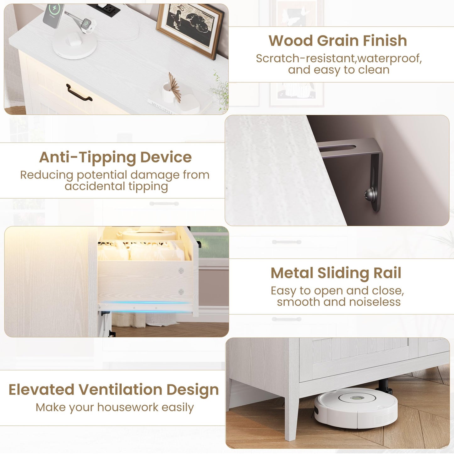 IDEALHOUSE 8 Drawer Dresser with Charging Station & LED Lights