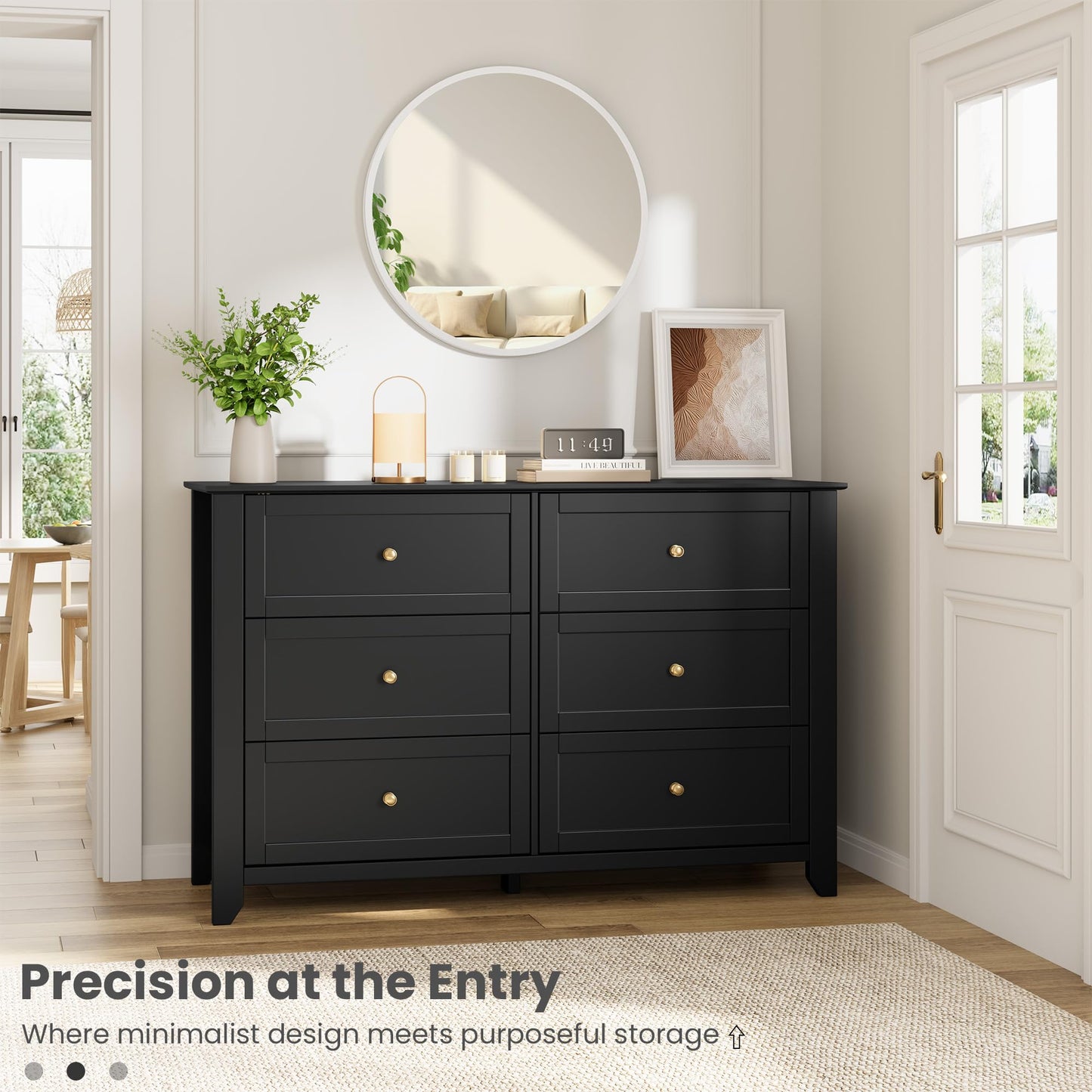 Garvee 6 Drawer Dresser for Bedroom, 47.2" Wide Modern Large Chest of Drawers with Metal Knobs, Wooden Clothes Storage Organizer for Closet, Nursery, Living Room, Apartment, Black