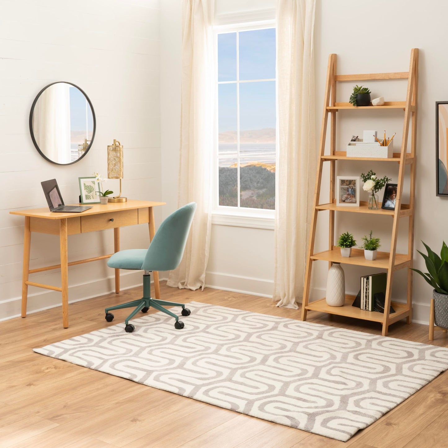 Linon Melissa Natural Wooden Five Shelf Ladder Bookcase