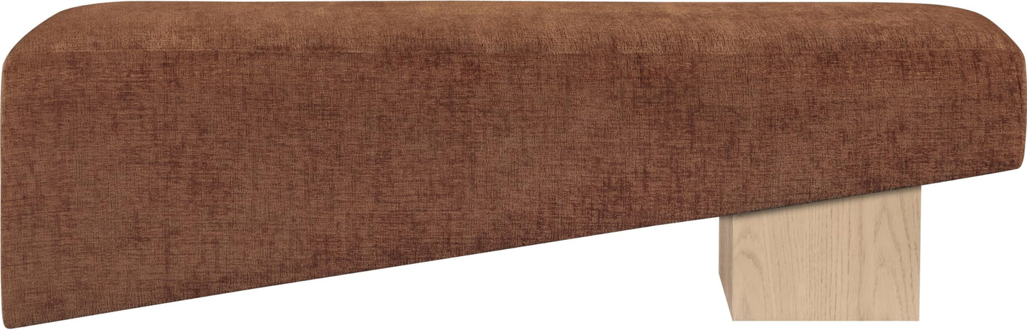 Meridian Furniture 22057Cognac Alora Collection Art Deco Bench with Soft Cognac Polyester Fabric, Natural Finish Solid Wood Frame, 60.5" W x 18" D x 18" H, Cognac