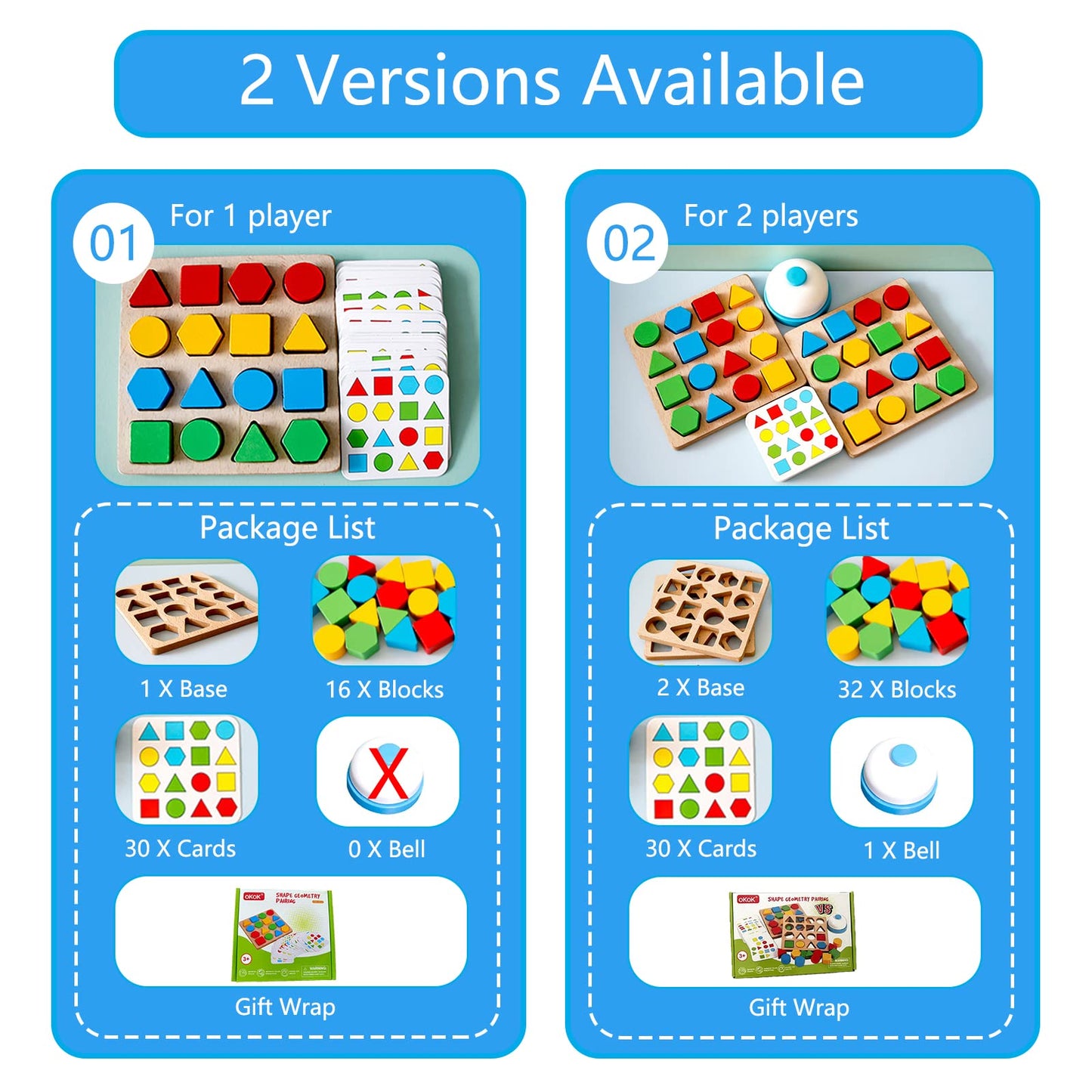 Montessori Toys for 3 4 5 6 7 8, Educational Wooden Pattern Blocks Race Shape Matching Sorting Sensory Toy, Geometric Shape Activity Board Game Toddlers Kids Boys Girls (for 2 Players)
