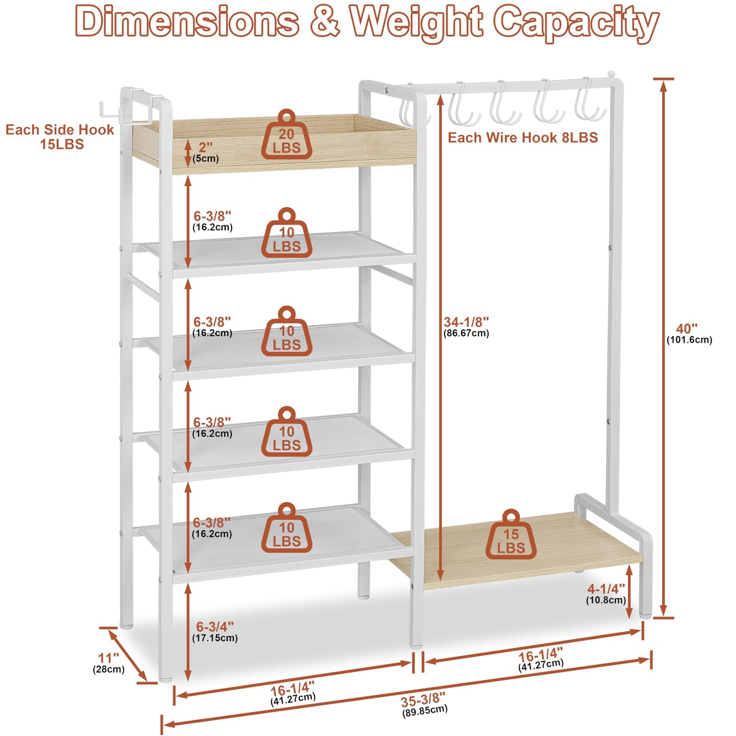 NauwaBarn 2-in-1 Shoe Rack for Closet with Purse Organizer, 5 Tier Shoes Shelf with Wooden Tray and Removable Shelves, Storage Organizer for Entryway, Garage, Hold Boots, Backpacks, White