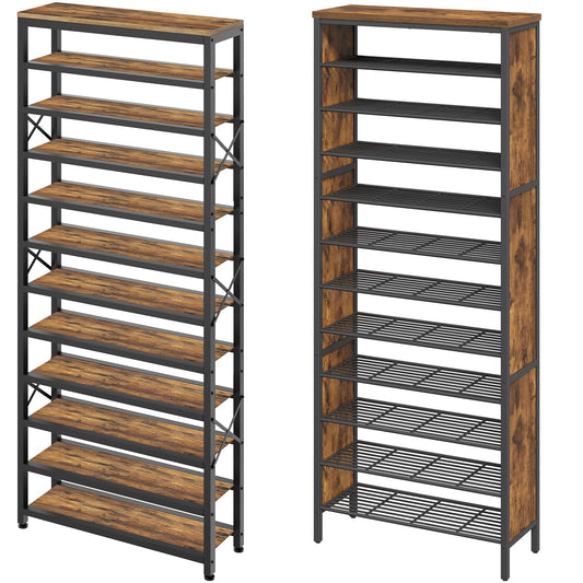 YATINEY 12-Tier Wooden Shoe Storage Organizer and 12-Tier Tall Shoe Rack, Large Shoe Storage Organizer for Closet SS212BR-SS42BR