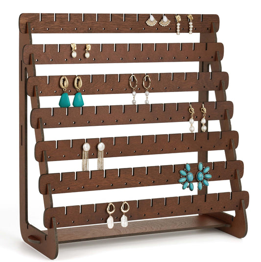 Mymazn Earring Display, Wood Earring Stand Organizer Stud Earrings Tower Jewelry Organizer Holder for Stud Hook Earrings Organizer (Walnut Color)