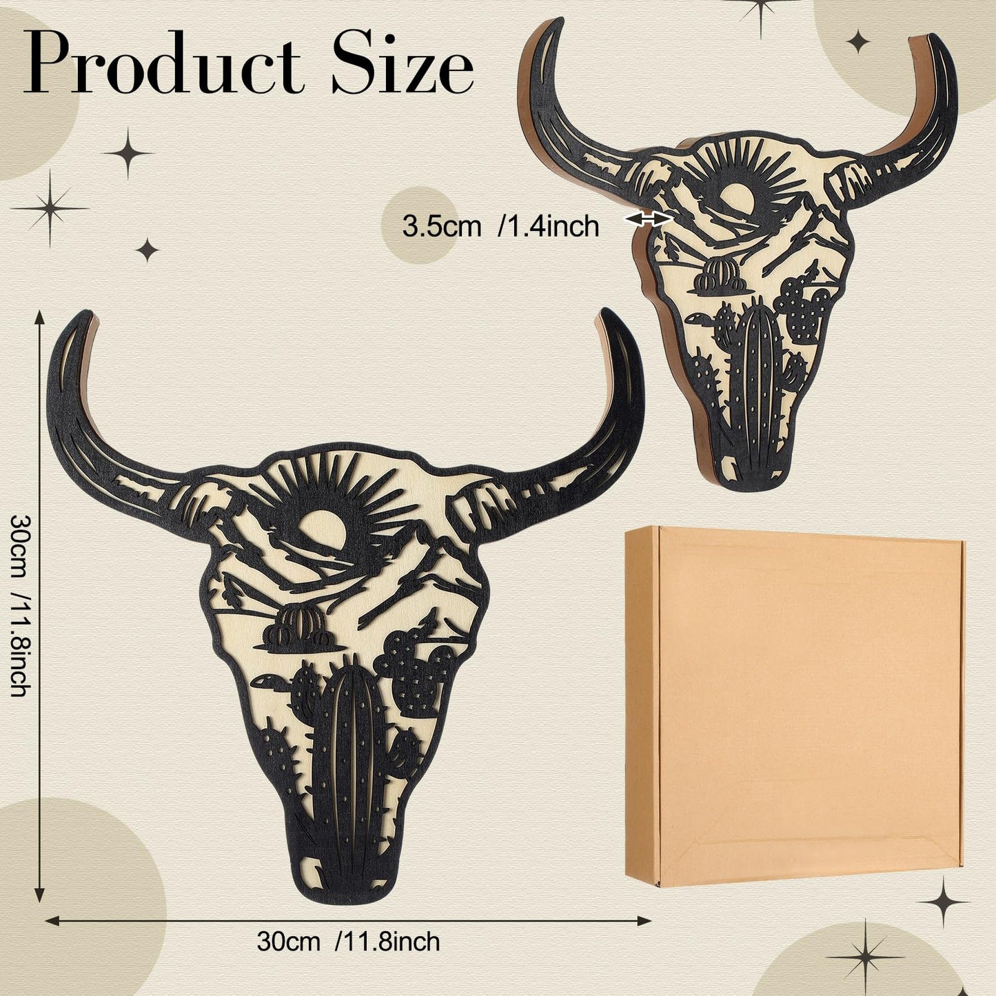 Yiyiring 2 Pcs Western Wall Decoration Wood Cow Skull Wall Planter for Indoor Plants 12 x 8'' Western Flower Hanging Vase for Flower Faux Rustic Home Ornaments for Bathroom Bedroom