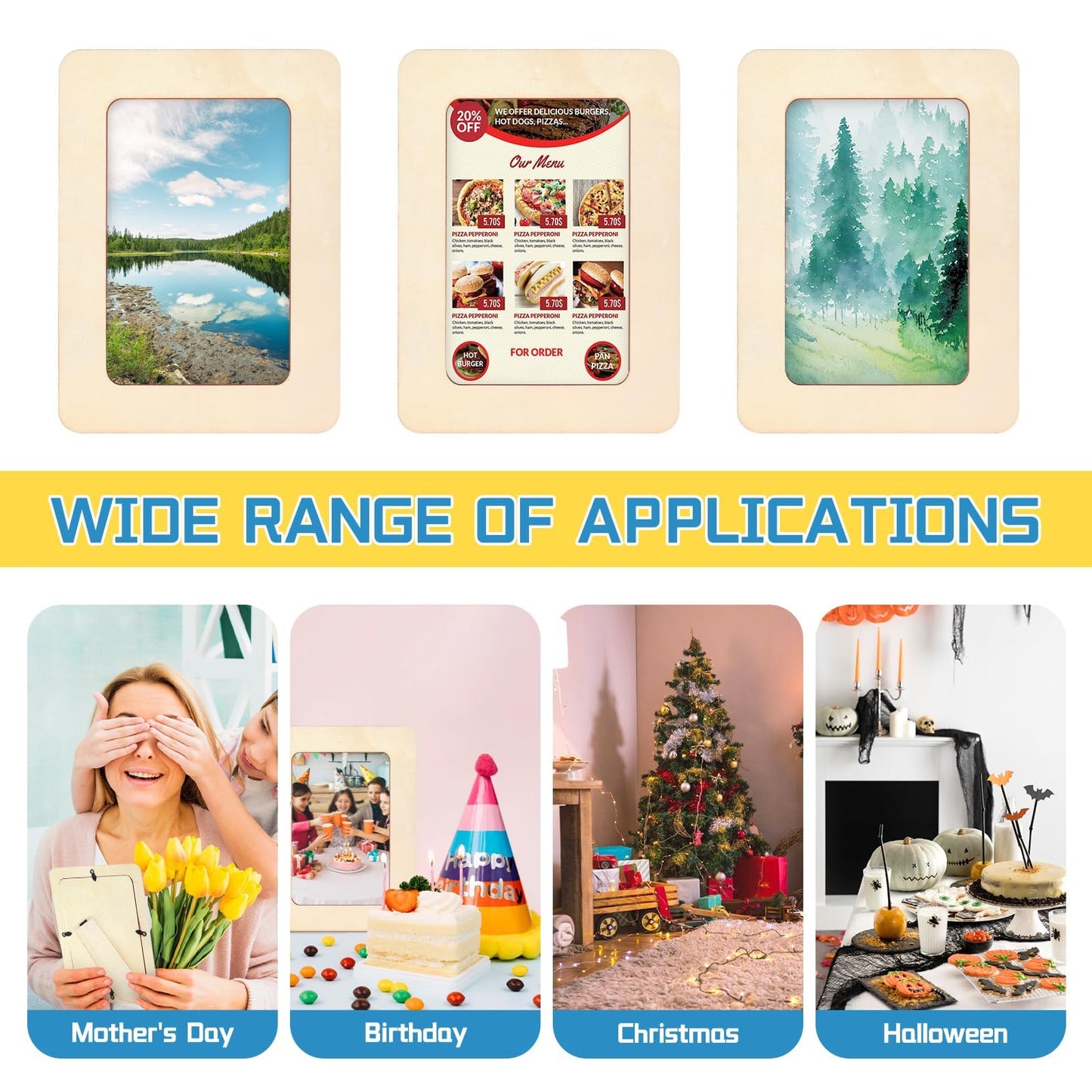 VOKOY 25 Pack Wooden Picture Frames for Crafts, 4" x 6" Photos DIY Wood Frames for Crafting,Unfinished Standing Photo Frames,DIY Frame Crafts Wood Decorate for Father's Day Birthday Party Gifts