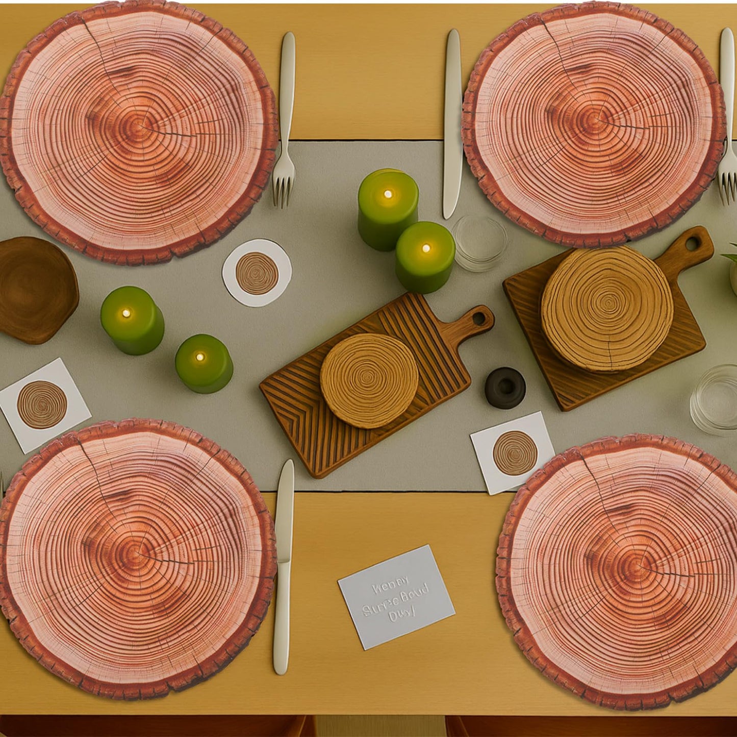 Remerry Leather Wooden Slice Placemats Set of 6, 13.8'' Round Rustic Charger Plates Wood Slices Place Mats Farmhouse Table Mats for Wedding Table Decoration Kitchen Dining Waterproof