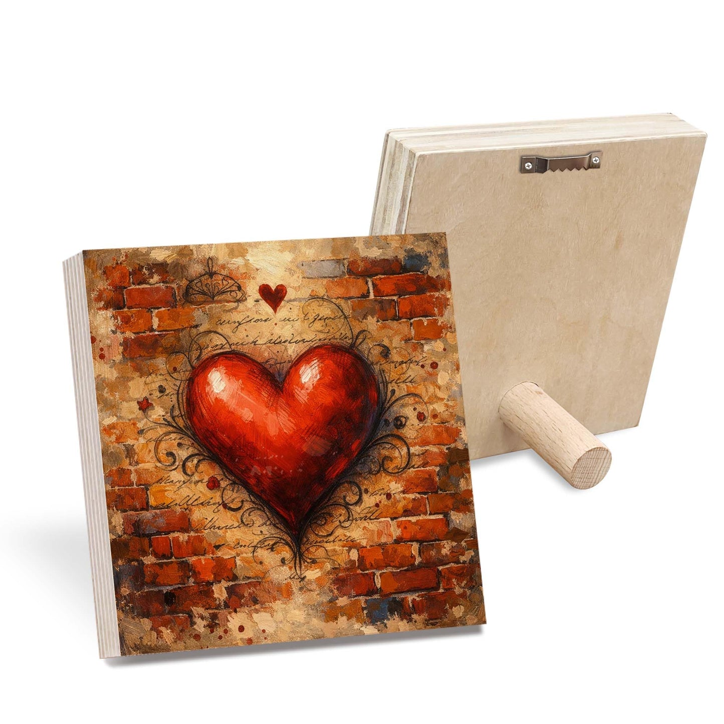 Heart Wooden Block Sign, Romantic Urban Art Wood Decor, Love Inspired Shelf Sitter Home Table Mantel Tiered Tray Accent, Meaningful Gift for Couple