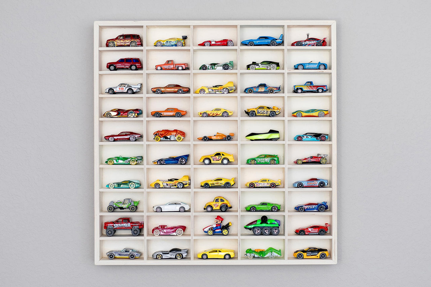 Rustic Roots Car Display Shelf - Wooden Wall Mount for Hot Wheels, Matchbox, and Diecast Case for 50 Cars