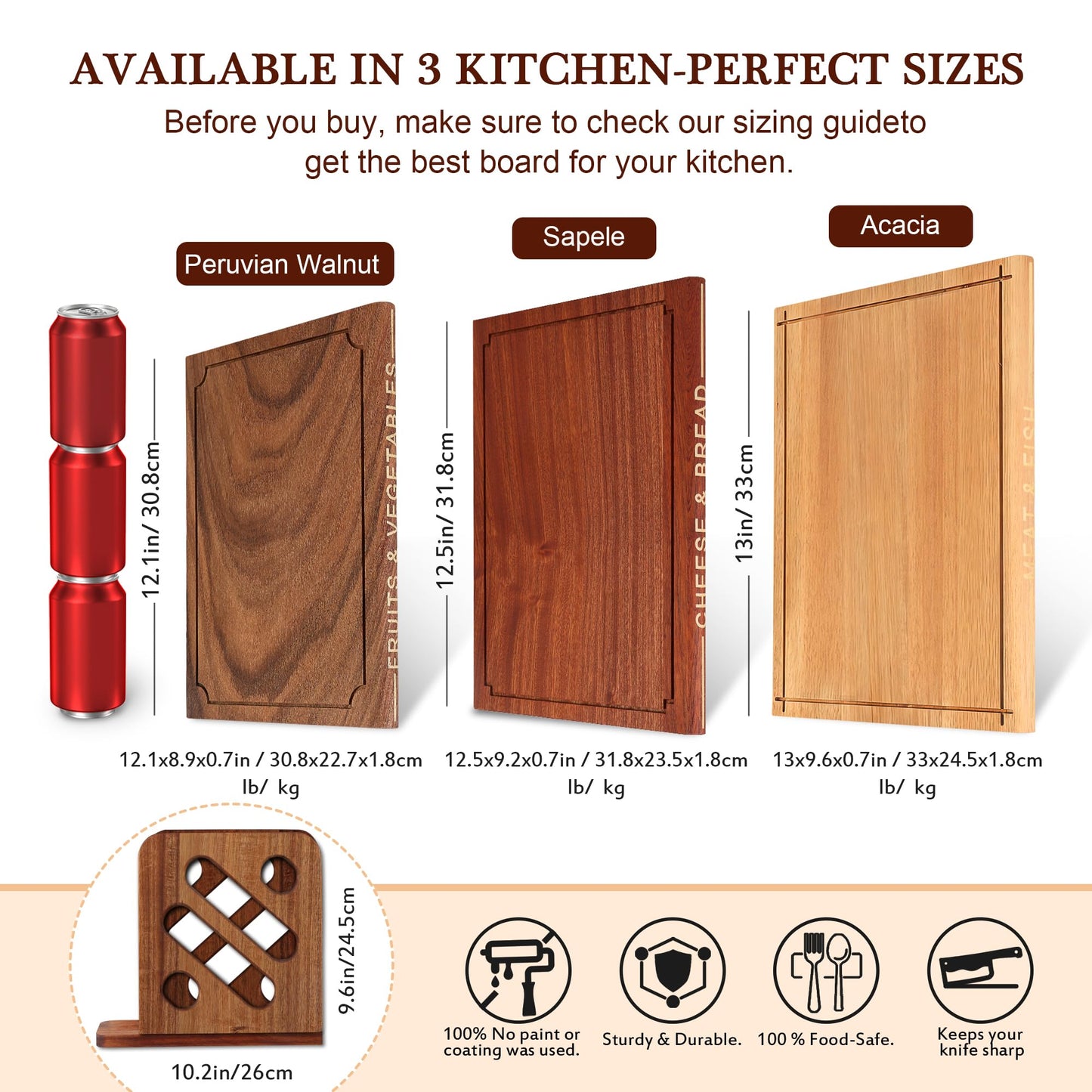 Hoforife 3-Piece Wooden Cutting Boards Set Like Books Wood & Brown