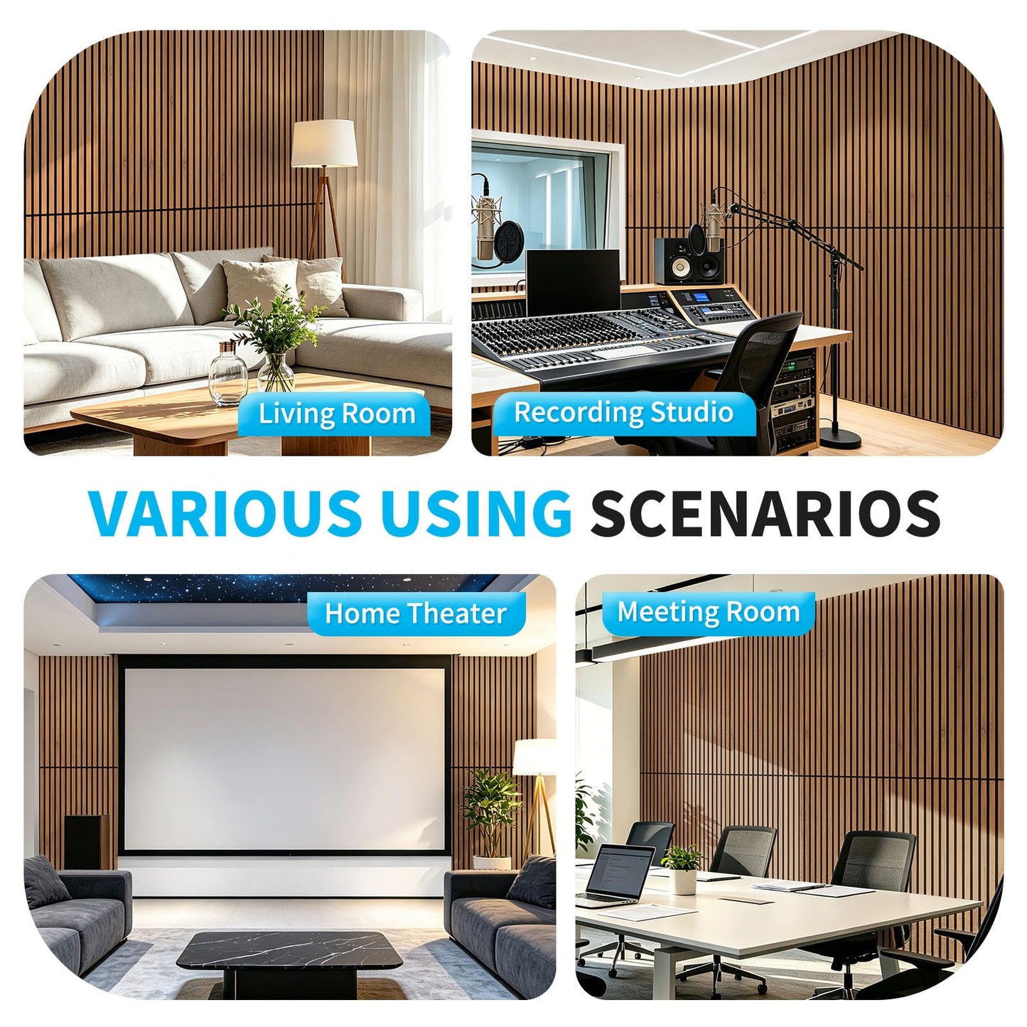 Art3d 4-Pack 47x23.6 Inch Acoustic Panels with Wood Slat Design - Soundproof Wall Panel for Office, Gaming Room & Studio, Ideal for Streamers, Home Workers & Recent Movers, Walnut